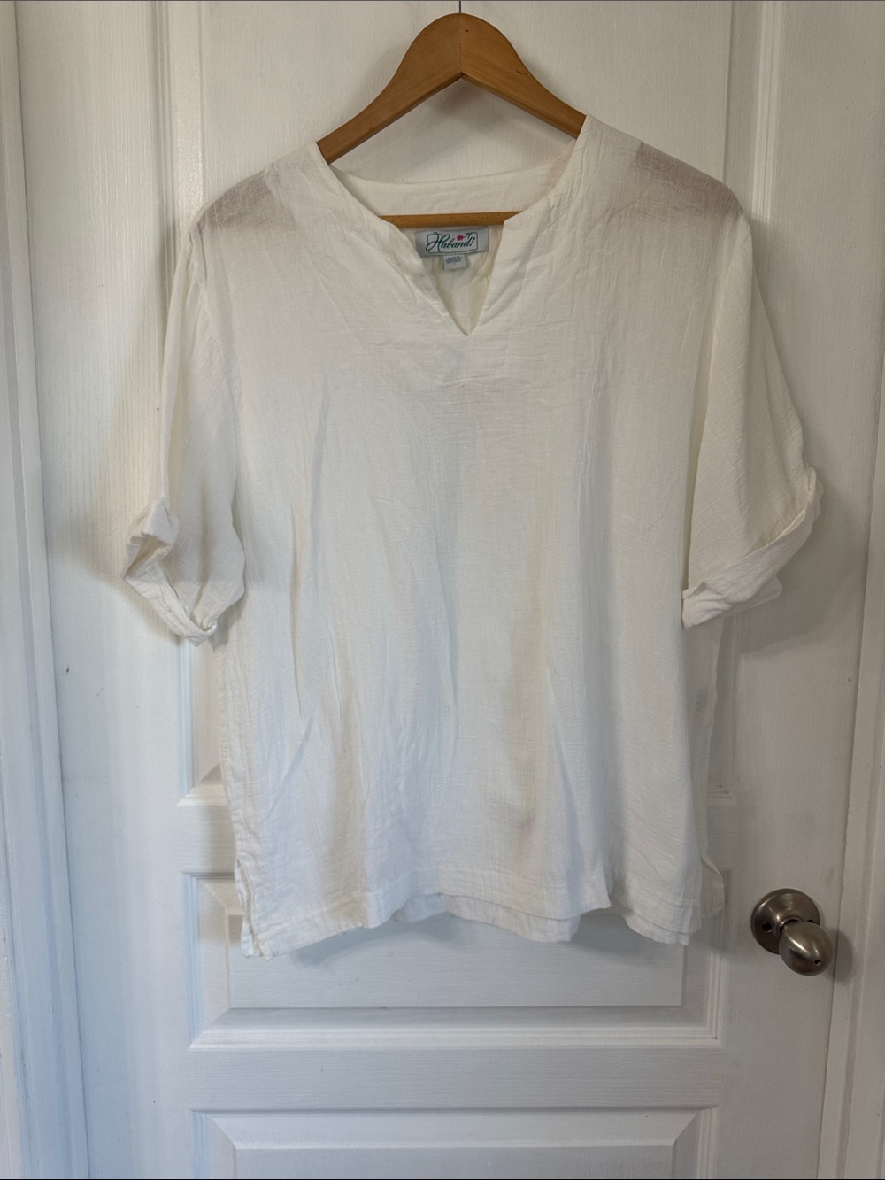 Haband White V-Neck Shirt 100% Cotton